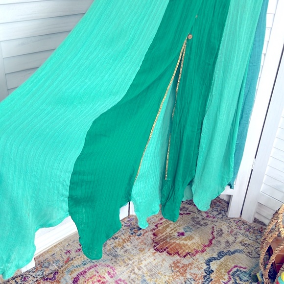 Free People l Teal Blue Bohemian Scarf Maxi Dress Music Festiva Whimsical Small - Picture 7 of 10